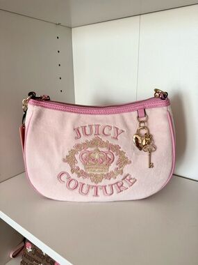 Juicy Couture “Falling For Juicy” Light Pink Embroidered Crown Mini Shoulder Bag